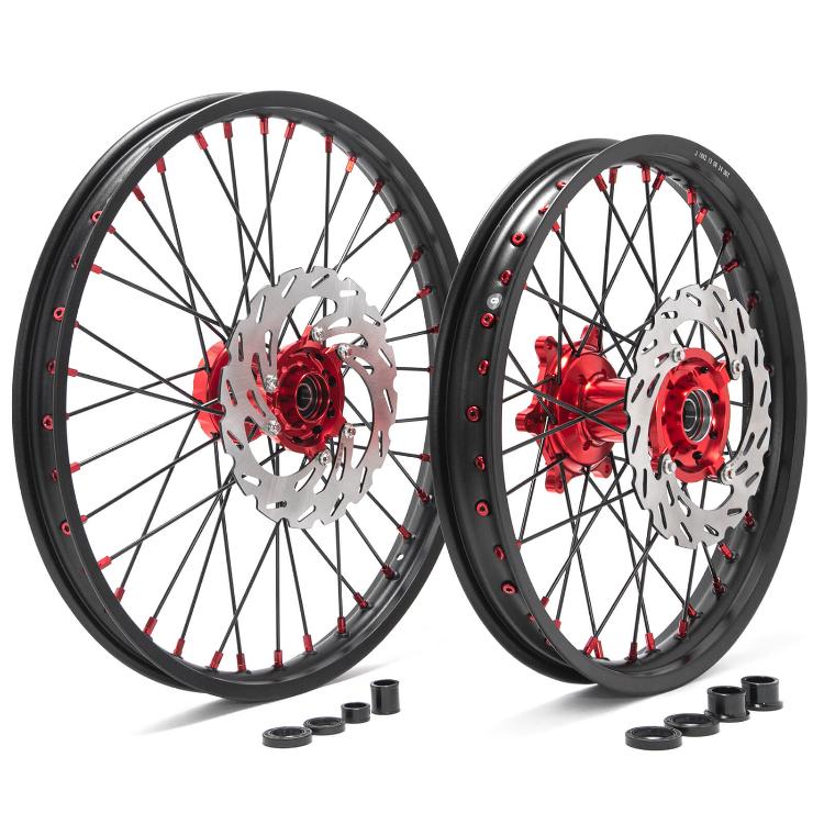 21×1.6 Front & 19×2.15 Rear Spoked Wheel Rim Hub Rotor Kit for Honda CRF250R 2004-2013 / CRF450R 2002-2012