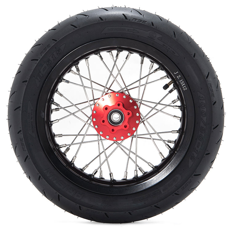 12 14 Supermoto Wheel Rims Hubs Tires Set For Sur-Ron Light Bee X /  Segway X160 X260 / 79-Bikes / E Ride Pro-SS