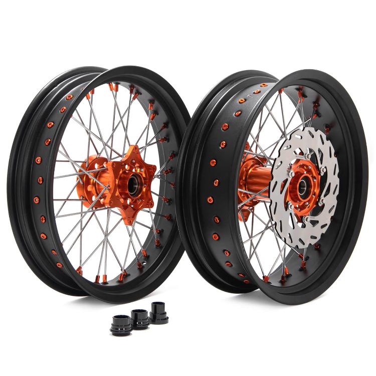 17"×3.5" Front & 17"×5.0" Rear Supermoto Wheel Rotor Kit for KTM SXF EXC-G XC SXS EXC XCW EXC-F XC-F 125-540 / HUSABERG ALL MODELS / SHERCO 125-500