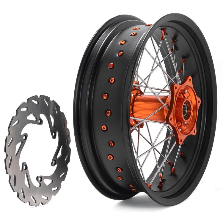 17"×3.5" Front & 17"×5.0" Rear Supermoto Wheel Rotor Kit for KTM SXF EXC-G XC SXS EXC XCW EXC-F XC-F 125-540 / HUSABERG ALL MODELS / SHERCO 125-500 5