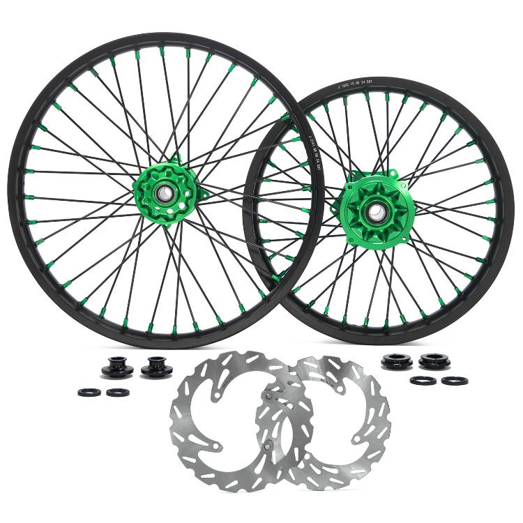 21" Front & 18" Rear Wheel Rim Hub Rotor Set for Kawasaki KX125 KX250 2006-2008 / KX250F KX450F 2006-2014