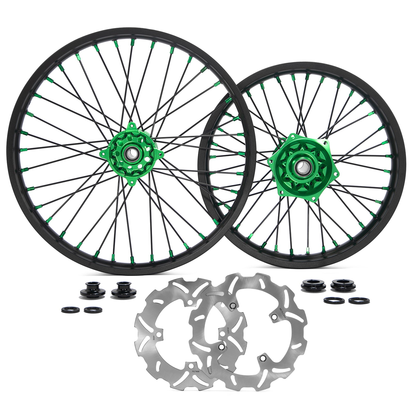 21" Front & 18" Rear Wheel Rim Hub Rotor Set for Kawasaki KX125 KX250 2006-2008 / KX250F KX450F 2006-2014 7