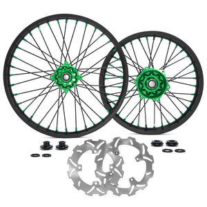 21" Front & 18" Rear Wheel Rim Hub Rotor Set for Kawasaki KX125 KX250 2006-2008 / KX250F KX450F 2006-2014