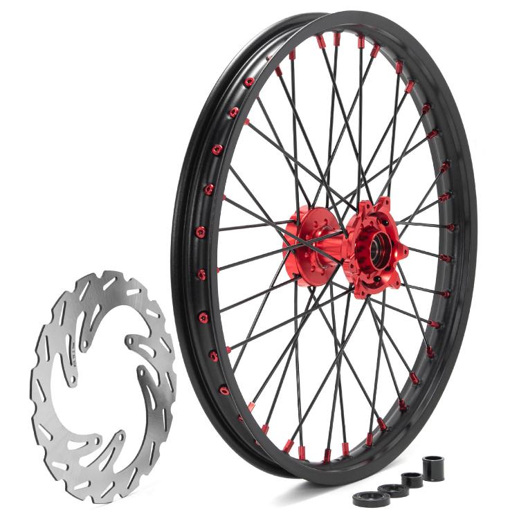 21×1.6 Front & 19×2.15 Rear Spoked Wheel Rim Hub Rotor Kit for Honda CRF250R 2004-2013 / CRF450R 2002-2012
