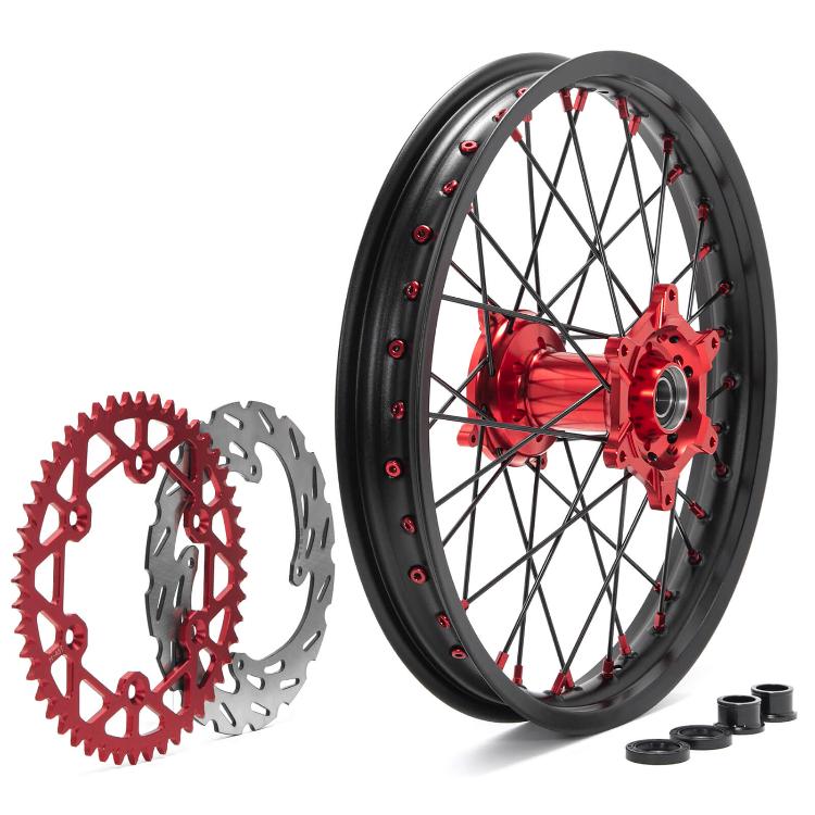 21×1.6 Front & 19×2.15 Rear Spoked Wheel Rim Hub Rotor Kit for Honda CRF250R 2004-2013 / CRF450R 2002-2012 3