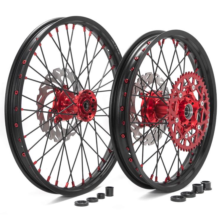 21×1.6 Front & 19×2.15 Rear Spoked Wheel Rim Hub Rotor Kit for Honda CRF250R 2004-2013 / CRF450R 2002-2012