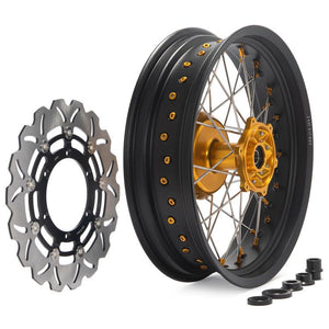 Aluminum 17"Front Rear Wheel Rim Hub Rotor Set for Suzuki DRZ400SM SuperMotard 2005-UP
