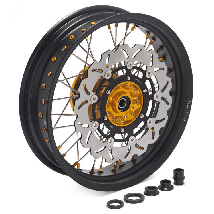 Aluminum 17" Front & Rear Wheel Rim Hub Rotor Set for Suzuki DRZ400SM SuperMotard 2005-UP 3