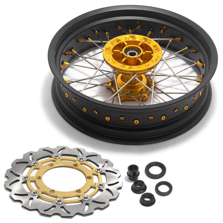 Aluminum 17" Front & Rear Wheel Rim Hub Rotor Set for Suzuki DRZ400SM SuperMotard 2005-UP 7
