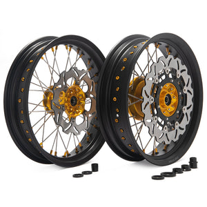 Aluminum 17" Front & Rear Wheel Rim Hub Rotor Set for Suzuki DRZ400SM SuperMotard 2005-UP